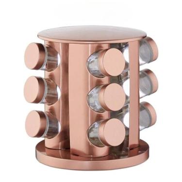 Imagem de Porta Tempero Condimento Rose Gold Giratório 12 Potes