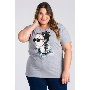Imagem de T-shirt Feminina Plus Size Malha Algodão c/ Estampada - Serena, G1, Me