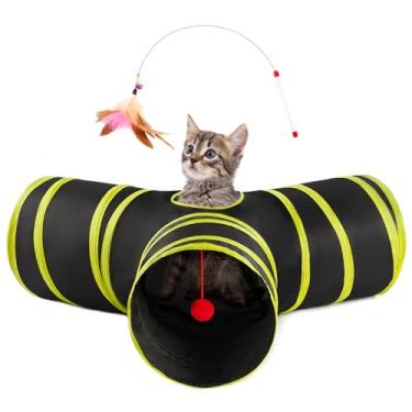 Imagem de Love's cabin Túneis para gatos em ambientes internos, brinquedos dobráveis de 3 vias, túnel de brincar para animais de estimação com orifício de espiada, bola de brinquedo para gatinhos, coelhos