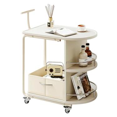 Imagem de YPDJVLTI Mesa de canto estreita para economizar espaço, mesa de centro com rodinhas e cesta de armazenamento, mesa lateral para sofá de montagem fácil