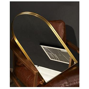 Imagem de Espelho de banheiro arqueado, espelho de parede com moldura de aço inoxidável escovado dourado, para penteadeira, na pia, espelho de maquiagem, 40 × 61 cm / 61 cm x 31 cm, espelho moderno ()