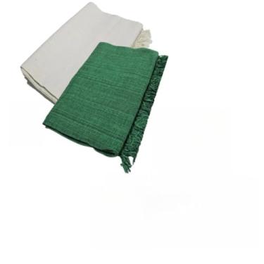 Imagem de Kit 2 Mantas Para Sofa King Gigante 300x180cm Algodao Protetor Decorativo (Cru + Verde)