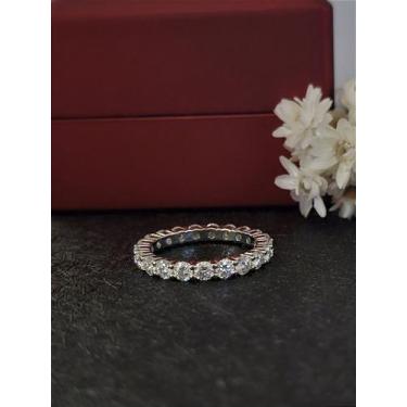 Imagem de Anel Aliança Inteira Moissanite 3mm em Prata 925 com Banho de Ródio - 