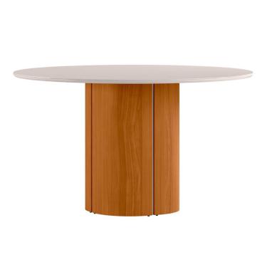 Imagem de Mesa de Jantar Redonda com Tampo de Vidro Serena Off White e Ypê 135 cm