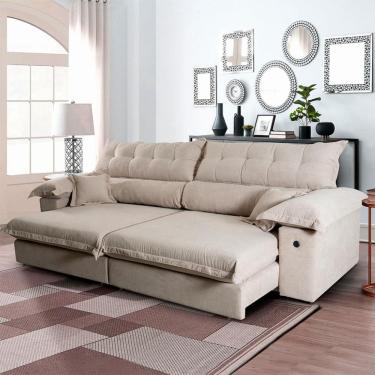 Imagem de Sofá 5 Lugares Retrátil e Reclinável com USB Absoluto Linho Bege