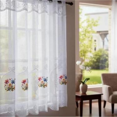 Imagem de Cortina Cozinha Renda Transfer Cozinha 2,50cm X 1,20cm Cortina P/Varão De 2M (Flor 2)