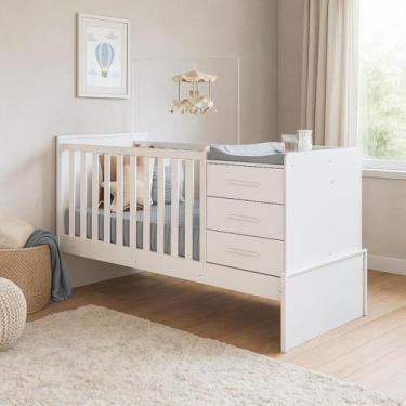 Imagem de Berço Americano 5 em 1 em MDF  Vira Cama Solteiro + Trocador + Gavetei