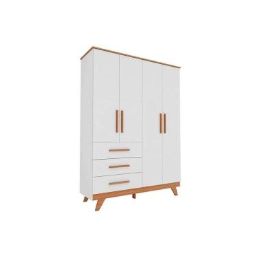Imagem de Guarda Roupa 4 Portas C/ E 3 Gavetas Retrô Branco/amendoa - Peroba