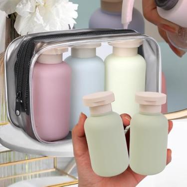 Imagem de Frascos dispensadores de loção flocada de plástico para viagem, xampu, gel de banho, espuma de espuma, 4,5 x 4,5 x 10 cm (verde, 2 peças)