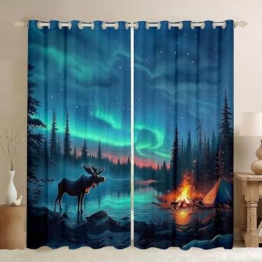 Imagem de Erosebridal Cortinas de alce Aurora para sala de estar, cortinas rústicas e cortinas de cabana rústicas para crianças e adultos, cortinas de janela de acampamento para barraca de acampamento, floresta