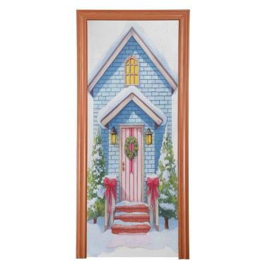 Imagem de ATTX Capa para porta da frente da guirlanda de Natal - Decoração de férias de tecido elástico lavável para festas, casa, decoração de porta da frente, 32 x 79 polegadas (180)