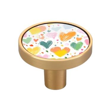 Imagem de Blueangle Pacote com 4 puxadores coloridos de armário de coração de 3,5 cm puxadores redondos de gaveta para cômoda e armários de cozinha (458)