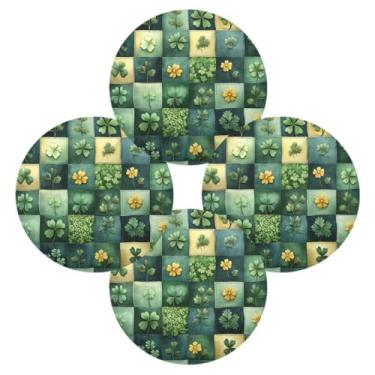 Imagem de ATTX Jogo americano redondo xadrez verde de São Patrício para mesa de jantar, jogo americano de decoração do dia de São Patrício, tapetes para mesa de cozinha para 4#473