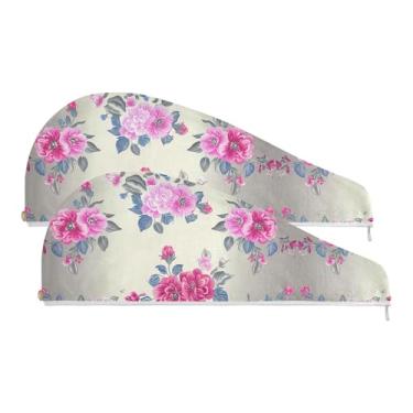 Imagem de SEHANY Toalha de cabelo de microfibra Elegant Roses para mulheres, 2 peças, turbantes de cabelo de secagem rápida com botão, touca de cabelo seco absorvente toalha de secagem de cabelo para cabelos