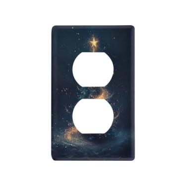 Imagem de Blueangle Placa de parede de tomada dupla para árvore de Natal mágica, tamanho padrão, placas de cobertura de tomada elétrica de 1 gangue para decoração de quarto de escritório em casa, 4,53 x 2,76