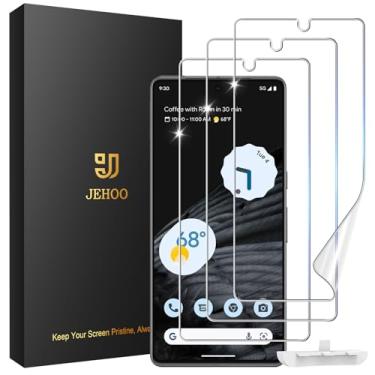 Imagem de JEHOO [Pacote com 3] Protetor de tela para Google Pixel 7 Pro flexível TPU [não é vidro], desbloqueio de impressão digital, resistente a arranhões, fácil instalação, compatível com capas, sem bolhas