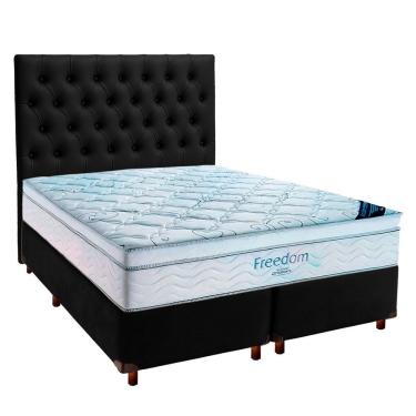 Imagem de Cama Box Preto + Colchão Queen Freedom Ortobom + Cabeceira