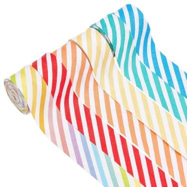 Imagem de FINGERINSPIRE Fita de dobra dupla listrada de 13,1 m, 6 cores, fita de acabamento de listras de 7/20.3 cm de largura para costura faça você mesmo, fita de algodão, acessórios de vestuário para