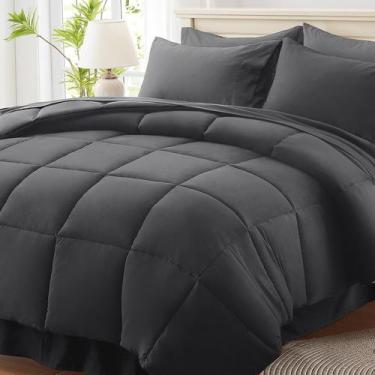 Imagem de Juego de Edredón Anluoer Tamaño Full Gris Oscuro 7 Piezas