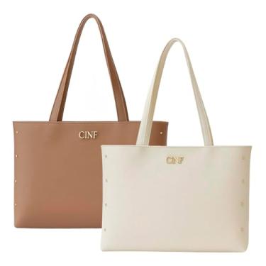 Imagem de Bolsa Sacola Feminina Grande De Ombro Kit 2 Peças (Marfim-Amêndoa)