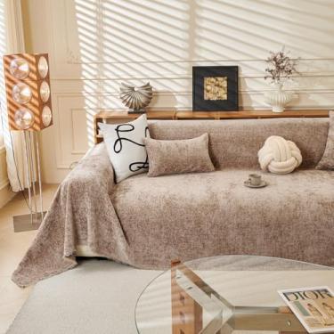 Imagem de ROOMLIFE Capa de sofá boho cáqui para cães, lavável, antiderrapante, protetor de móveis, capas de sofá para sofá de 3 almofadas, capa de sofá de chenille macia, cobertor de sofá com borlas 180 cm x