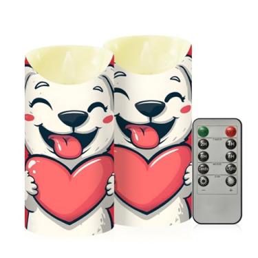 Imagem de Wassud Pacote com 2 velas fofas de desenho animado de coração sem chamas com controle remoto, velas realistas cintilantes com temporizador, velas decorativas para Natal, casamento, festa, decoração de