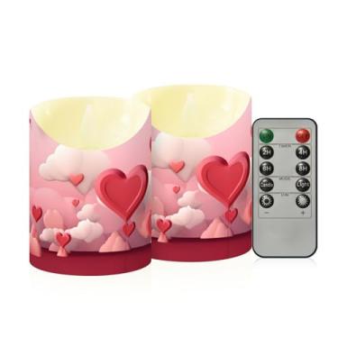 Imagem de Wassud Pacote com 2 velas de balão em forma de coração sem chama com controle remoto, velas realistas cintilantes com temporizador, velas decorativas para Natal, casamento, festa, decoração de casa