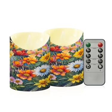 Imagem de Wassud Pacote com 2 velas vibrantes de campos de flores sem chama com controle remoto, velas realistas cintilantes com temporizador, velas decorativas para Natal, casamento, festa, decoração de casa