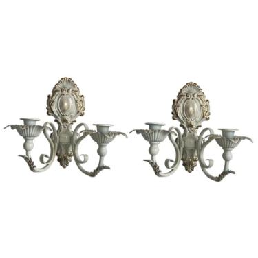 Imagem de KiBcsLic Castiçal de parede decorativo com design retrô, estilo candelabro, para sala de estar ou casa de campo, Branco