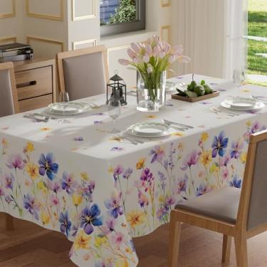 Imagem de XCHI Toalha de mesa aquarela colorida flores silvestres primavera retangular verão toalha de mesa lavável para decoração de sala de jantar em casa 60 x 104 polegadas
