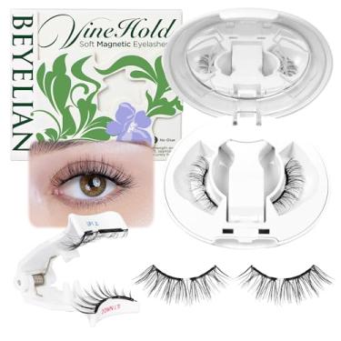 Imagem de BEYELIAN Cílios magnéticos com aplicador, cílios magnéticos macios atualizados, cílios magnéticos portáteis, aparência natural, reutilizáveis, sem necessidade de cola, cílios postiços JH068 (tudo em