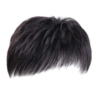 Imagem de Peruca masculina lisa natural e respirável – fibras sintéticas resistentes a altas temperaturas, preta, ideal para calvície e queda de cabelo