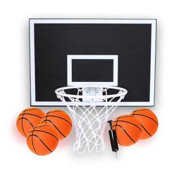 Imagem de CALIKIWIPROS Conjunto de mini cesta de basquete Pro League Suporte de parede decorativo de madeira maciça, inclui argola de 2,8 m e 5 mini bolas de basquete, visual clássico com cores combinando com