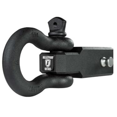 Imagem de BulletProof Hitches Manilha receptora de serviço extremo de 7,6 cm (classificação de 16 kg) com anel em D/manilha (revestimento em pó texturizado preto, aço sólido)