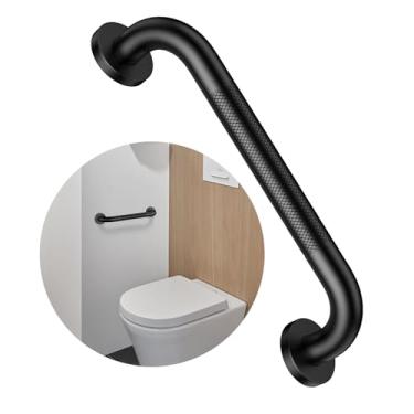 Imagem de Barra antiderrapante para chuveiro de 40,6 cm, barra de apoio de banheiro preta Munzong esfregada a óleo para banheiras e chuveiros, barra de equilíbrio serrilhada para deficientes, suporte de trilho