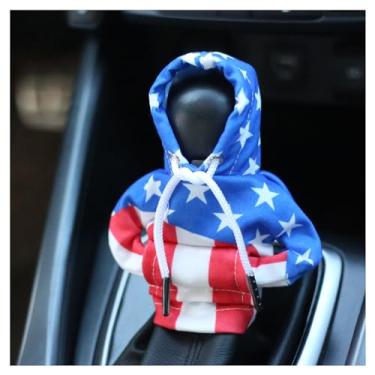 Imagem de Capa de mudança de marchas de carro com design da bandeira dos EUA, moletom com capuz moderno para manípulos de câmbio, acessórios universais para interior de carro, capa engraçada para carros