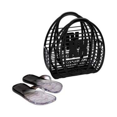 Imagem de Kit Sandália Melissa Beachwear Bolsa Praia AD Vidro Preto