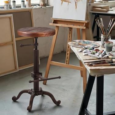 Imagem de Topower Banqueta industrial retrô vintage de madeira para trator de cozinha giratória com altura ajustável (cobre)