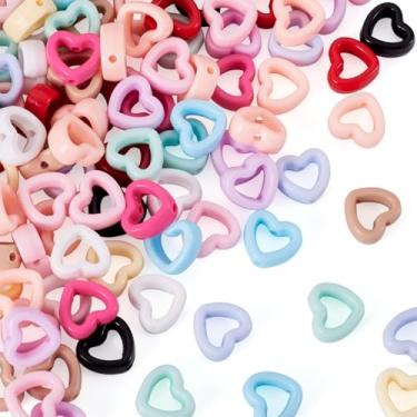 Imagem de Magibeads 150 peças de contas de acrílico de coração para dia dos namorados contas de pônei em forma de coração brilhantes cores mistas moldura fofa de contas vazadas para artesanato faça você mesmo