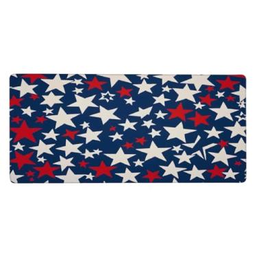 Imagem de Tapete de mouse com estrelas grandes vermelho azul à prova d'água para computador estendido tapete protetor de mesa antiderrapante base de borracha para escritório, computador, teclado, laptop e mesa