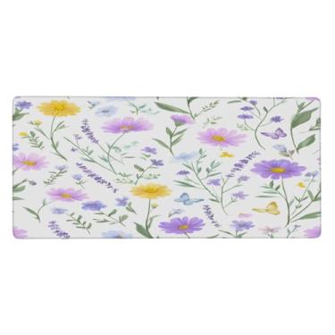 Imagem de Tapete de mouse com flores fofas grandes coloridas à prova d'água para computador estendido tapete protetor de mesa antiderrapante base de borracha para escritório, computador, teclado, laptop e mesa