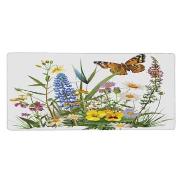 Imagem de Tapete de rato grande borboleta simples flor impermeável computador estendido tapete protetor de mesa tapete de base de borracha antiderrapante para escritório, computador, teclado, laptop e mesa de
