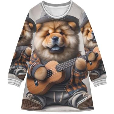 Imagem de Vestido de moletom infantil engraçado com estampa de cachorrinho dálmata de 2 a 8 anos de manga comprida para meninas, Cachorrinho engraçado Chow Chow, 4 Anos