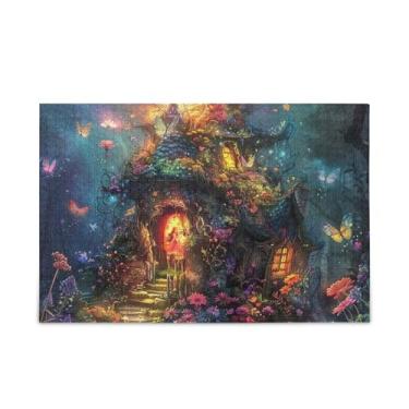 Imagem de Quebra-cabeças coloridos de casa de fadas, papel e madeira compostos para adultos com bolsa de armazenamento de 1000 peças