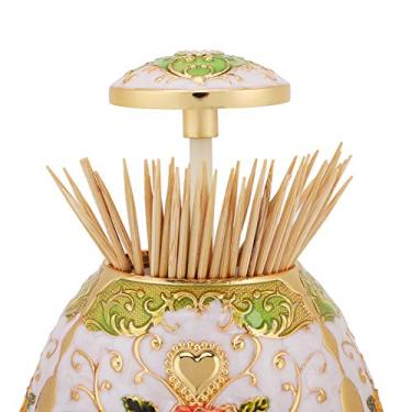 Imagem de Alomejor Suporte de Palito, Dispensador de Prensa Manual de Liga de Estanho Com Padrão de Flor 12cm para Decoração de Mesa de Jantar de Cozinha (flor de pó de ouro)