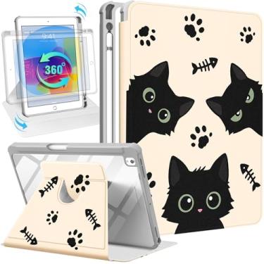 Imagem de Uppuppy Capa para iPad 9ª/8ª/7ª geração para iPad Air 3ª/Pro 10,5 polegadas – Capa inteligente com suporte giratório 360 com suporte para lápis para mulheres e meninas, gatos pretos para Apple Tablet