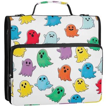 Imagem de Organizador de fichário com zíper de desenho animado divertido, 3 fichários de 3,8 cm, bolsa de fichário com alça para armazenamento escolar, pasta de portfólio com alça, 34,5 x 31,5 x 9 cm