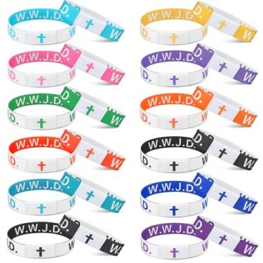 Imagem de Landical Pacote com 24 pulseiras NFC com versículo bíblico cristão WWJD para mulheres e homens, devocional com telefone, fé, presentes para batismo, casamento, formatura, 8.27 x 0.79 inches, tecido