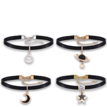 Imagem de 4 unidades/1 conjunto de gargantilha preta feminina ajustável 21 a 40 cm, corrente sexy de veludo, joias modernas modernas e personalizadas para uso diário, boate, bar, ocasiões íntimas - acessório de