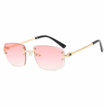 Imagem de Óculos de Sol Masculinos com Armação Metálica Sem Aro e Lentes Degradê, Estilo Punk Feminino, Proteção UV400, Ideais para Esportes ao Ar Livre, Corrida e Ciclismo, Dourado e Rosa